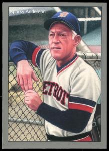 Picture, Helmar Brewing, 1984 Tiger Champs Card # 1, Sparky ANDERSON, Leaning on fence, Detroit Tigers
