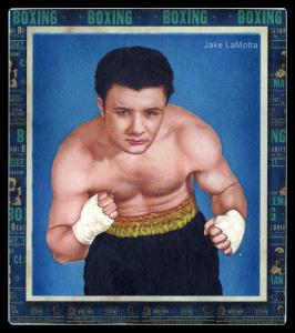 Picture, Helmar Brewing, All Our Heroes Card # 102, Jake LaMotta, blue backrgound, Boxing