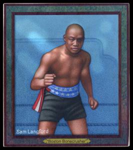 Picture, Helmar Brewing, All Our Heroes Card # 13, Sam Langford (HOF), Punching right to mid-section, Boxing