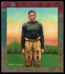 Picture, Helmar Brewing, All Our Heroes Card # 18, Fritz Pollard, Black top, treeline, sunset, Football