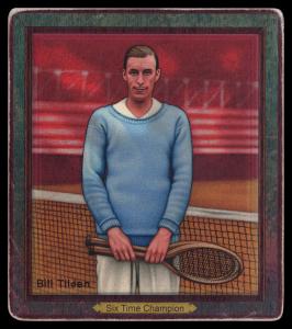 Picture, Helmar Brewing, All Our Heroes Card # 27, Bill Tilden, Blue sweater, two racquets, Tennis