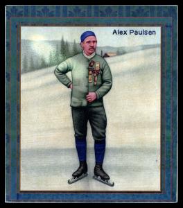Picture, Helmar Brewing, All Our Heroes Card # 33, Alex Paulsen, With medals on sweater, Ice Skating