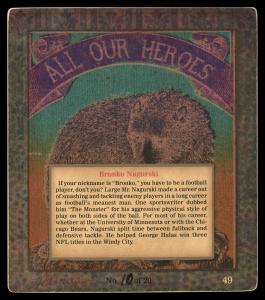 Picture, Helmar Brewing, All Our Heroes Card # 49, Bronko NAGURSKI (HOF), Crouching, Football