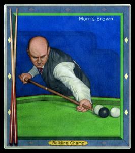 Picture, Helmar Brewing, All Our Heroes Card # 4, Morris Brown, Blue background, Billiards