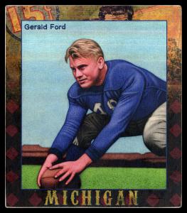 Picture, Helmar Brewing, All Our Heroes Card # 50, Gerald Ford, About to hike, Football