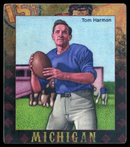 Picture, Helmar Brewing, All Our Heroes Card # 51, Tom Harmon, No helmet, about to throw, Football