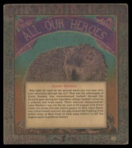 Picture, Helmar Brewing, All Our Heroes Card # 55, Knute ROCKNE (HOF), Standing, Football