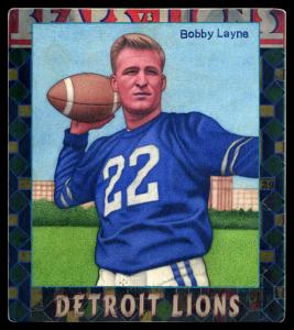 Picture, Helmar Brewing, All Our Heroes Card # 59, Bobby LAYNE (HOF), Posed to throw, Football