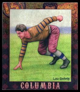 Picture, Helmar Brewing, All Our Heroes Card # 68, Lou GEHRIG, In position pose, Football