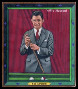 Picture, Helmar Brewing, All Our Heroes Card # 6, Willie Mosconi, Red curtains , Billiards