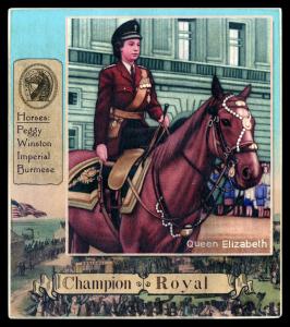 Picture, Helmar Brewing, All Our Heroes Card # 72, Queen Elizabeth, on horse, Horseracing