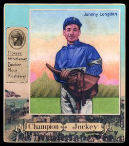 Picture, Helmar Brewing, All Our Heroes Card # 75, Johnny Longden, Holding gear, Horseracing