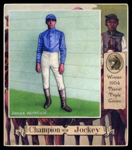 Picture, Helmar Brewing, All Our Heroes Card # 78, James Winkfield, standing in front of wall, Horseracing