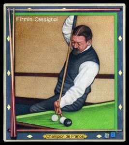 Picture, Helmar Brewing, All Our Heroes Card # 7, Firmin Cassignol, Sitting on table, Billiards