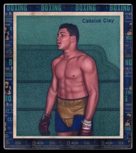 Picture, Helmar Brewing, All Our Heroes Card # 91, Cassius CLAY, Three quarter view, trunks up, Boxing