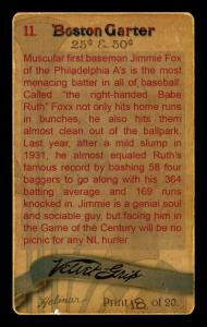 Picture, Helmar Brewing, Boston Garter Game of the Century Card # 11, Jimmie FOXX, Long stretch, Philadelphia Athletics