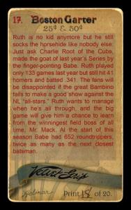 Picture, Helmar Brewing, Boston Garter Game of the Century Card # 17, Babe RUTH (HOF), Batting follow through, New York Yankees