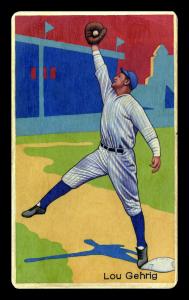 Picture, Helmar Brewing, Boston Garter Game of the Century Card # 1, Lou GEHRIG, Reaching, New York Yankees