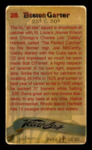 Picture, Helmar Brewing, Boston Garter Game of the Century Card # 28, Gabby HARTNETT, Cap backwards, Chicago Cubs