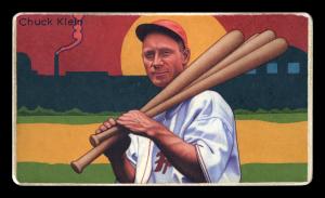 Picture, Helmar Brewing, Boston Garter Game of the Century Card # 30, Chuck KLEIN (HOF), Bats on shoulder, Philadelphia Phillies