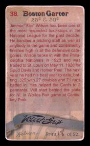 Picture, Helmar Brewing, Boston Garter Game of the Century Card # 38, Jimmy Wilson, Catching crouch, St. Louis Cardinals