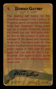 Picture, Helmar Brewing, Boston Garter Game of the Century Card # 4, Ben Chapman, Sitting, New York Yankees