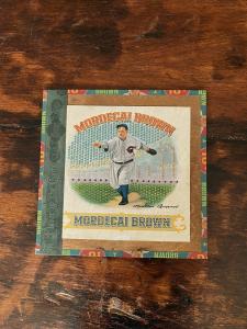 Picture of Helmar Brewing Baseball Card of Mordecai BROWN (HOF), card number 1 from series Cigar Box Tops