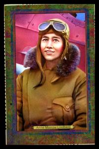 Picture, Helmar Brewing, Daredevil Newsmakers Card # 12, Anne Lindbergh, Fur collar, standing by plane, Female Aviator