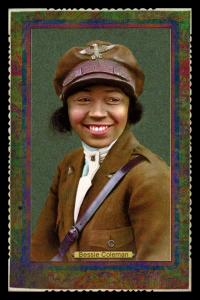 Picture, Helmar Brewing, Daredevil Newsmakers Card # 13, Bessie Coleman, Eagle on cap, Female Aviator