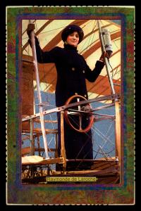 Picture, Helmar Brewing, Daredevil Newsmakers Card # 18, Raymonde de Laroche, Standing in cockpit, Female Aviator