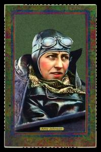 Picture, Helmar Brewing, Daredevil Newsmakers Card # 1, Amy Johnson, Black leather and goggles, Female Aviator