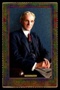 Picture, Helmar Brewing, Daredevil Newsmakers Card # 26, Henry Ford, book in lap, sitting, Automobiles