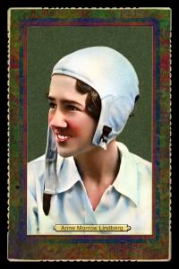 Picture, Helmar Brewing, Daredevil Newsmakers Card # 2, Anne Lindbergh, White cap, close portrait, Female Aviator