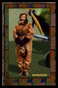 Picture, Helmar Brewing, Daredevil Newsmakers Card # 6, Amy Johnson, Full figure by plane, Female Aviator