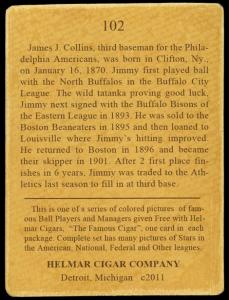 Picture, Helmar Brewing, E145-Helmar Card # 102, Jimmy COLLINS (HOF), Standing, Philadelphia Athletics