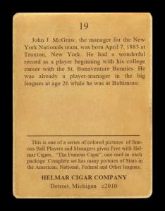 Picture, Helmar Brewing, E145-Helmar Card # 19, John McGRAW (HOF), Portrait, New York Giants