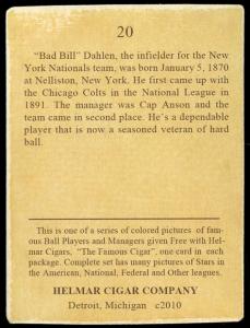 Picture, Helmar Brewing, E145-Helmar Card # 20, Bill Dahlen, Portrait, New York Giants