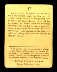 Picture, Helmar Brewing, E145-Helmar Card # 27, Jimmy Archer, Portrait, Chicago Cubs