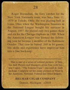 Picture, Helmar Brewing, E145-Helmar Card # 28, Roger BRESNAHAN (HOF), Portrait, New York Giants