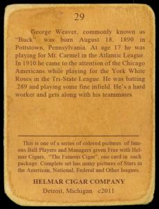 Picture, Helmar Brewing, E145-Helmar Card # 29, Buck Weaver, Portrait, Chicago Cubs