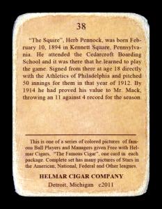 Picture, Helmar Brewing, E145-Helmar Card # 38, Herb PENNOCK (HOF), Throwing, Philadelphia Athletics