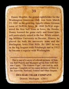 Picture, Helmar Brewing, E145-Helmar Card # 39, Danny Moeller, Portrait, Washington Americans
