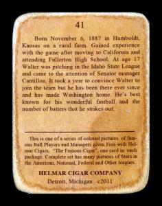Picture, Helmar Brewing, E145-Helmar Card # 41, Walter JOHNSON (HOF), Throwing, Washington Senators
