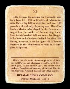 Picture, Helmar Brewing, E145-Helmar Card # 52, Bill Bergen, Portrait, Cincinnati Reds