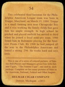 Picture, Helmar Brewing, E145-Helmar Card # 54, Frank BAKER (HOF), Swinging, Philadelphia Athletics