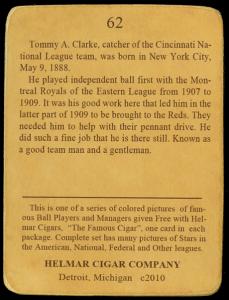 Picture, Helmar Brewing, E145-Helmar Card # 62, Tommy Clarke, With Catcher's Mitt, Cincinnati Reds