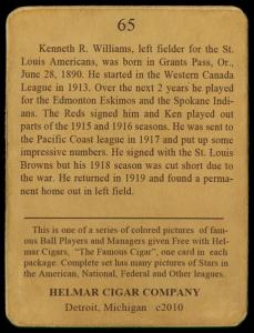 Picture, Helmar Brewing, E145-Helmar Card # 65, Ken Williams, Portrait, St. Louis Browns
