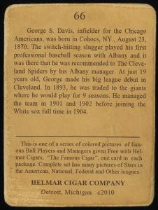 Picture, Helmar Brewing, E145-Helmar Card # 66, George DAVIS (HOF), Portrait, Chicago White Sox
