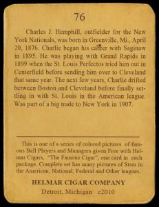 Picture, Helmar Brewing, E145-Helmar Card # 76, Charlie Hemphill, Portrait, New York Highlanders