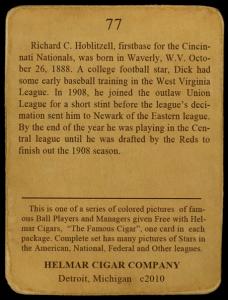 Picture, Helmar Brewing, E145-Helmar Card # 77, Dick Hoblitzell, Sitting, Cincinnati Reds